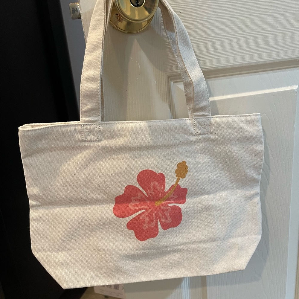 Uniqlo Mini Cream Tote Bag with Pink Floral Design